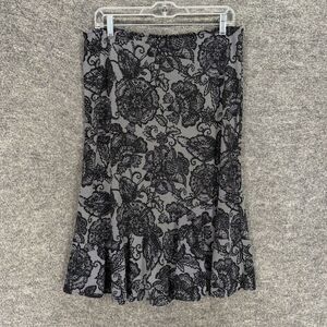 New York & Company Skirt Women L Large Gray Floral A-Line Midi Mid Rise Casual